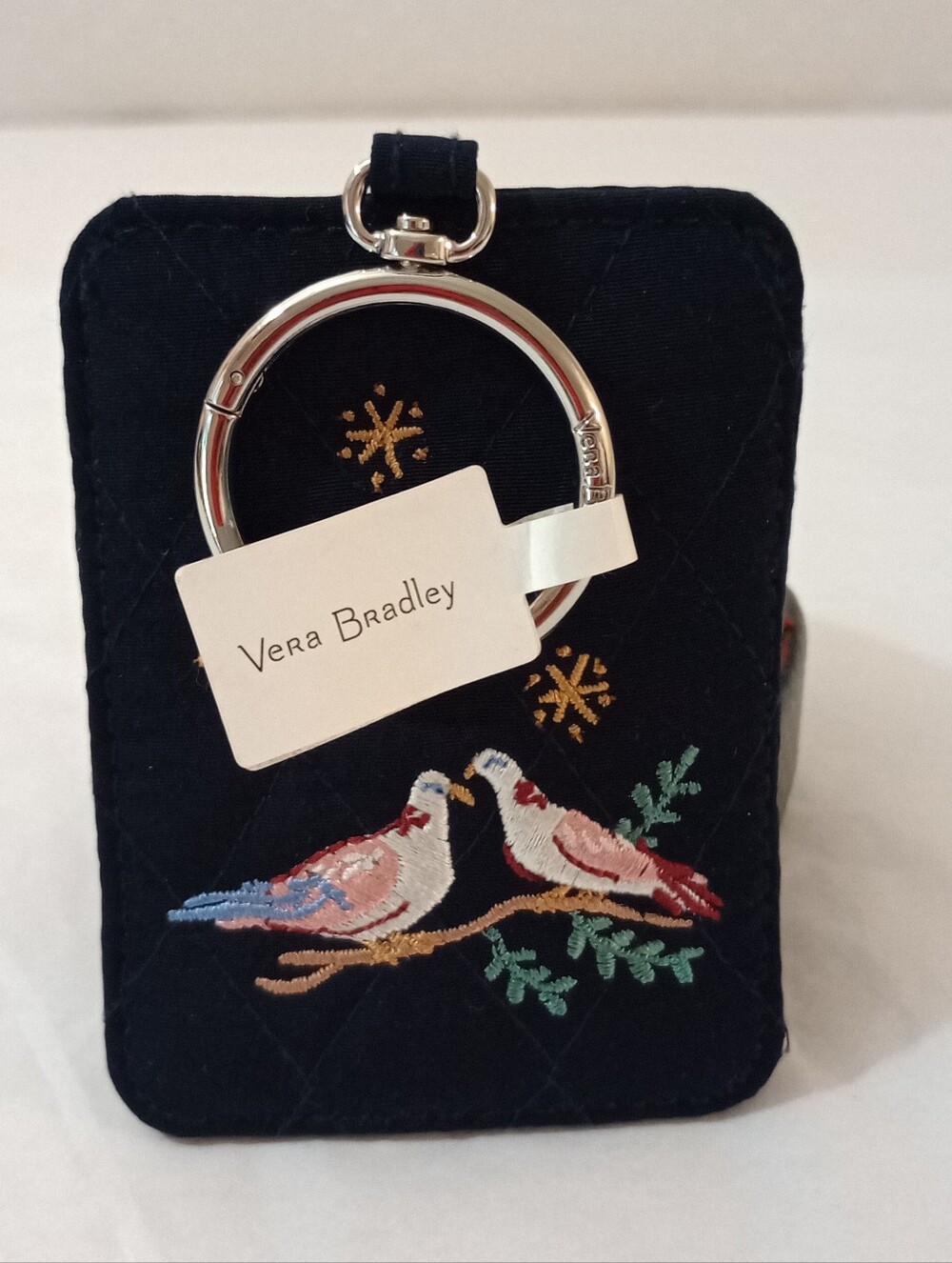 Vera Bradley Black Quilted Key Ring Wallet with Bird Embroidery - Picture 1 of 7